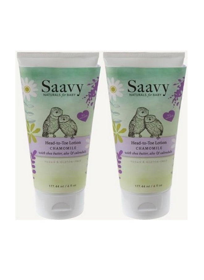 Saavy Naturals Chamomile Baby Lotion With Organic Shea Butter, Aloe Vera, Calendula - Newborn, Infant, Toddler Bedtime Body Cream For Dry Skin, Sensitive Formula, Head-To-Toe Moisturizer, 6 Oz, 2 Pack  - Image 1