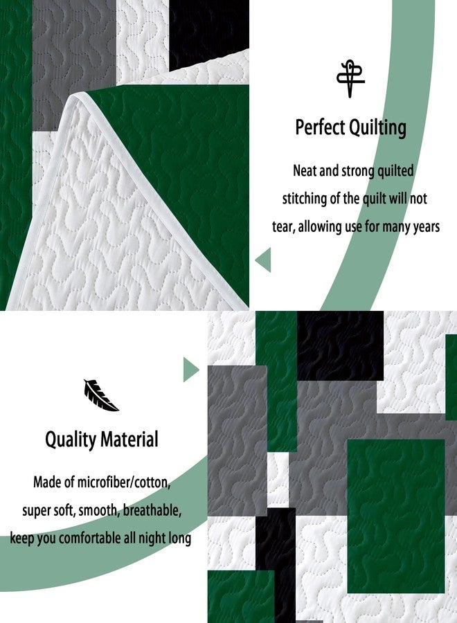 Tyrot 3 Piece Green Quilt Set King Size Black Grey White Geometric Reversible Bedding Set Microfiber Lightweight Bedspread Coverlet with 2 Shams Modern Bed Cover for All Season, 106''x96'' - Image 4
