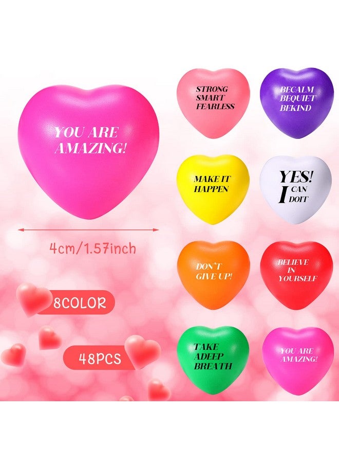 جيريفي 48 قطعة من كرات الضغط على شكل قلب، كرة إسفنجية ملهمة ملونة، كرات ضغط تحفيزية، اقتباسات، ألعاب تخفيف القلق للأطفال والكبار، مكافأة كرنفال المدرسة، 8 ألوان - Image 2