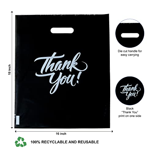 Infinite Pack Black 9x12" Reusable Plastic Bags (100pcs) - Thank You Merchandise, Goodie & Gift Bags Bulk, Die Cut Handles, Favors - Image 2