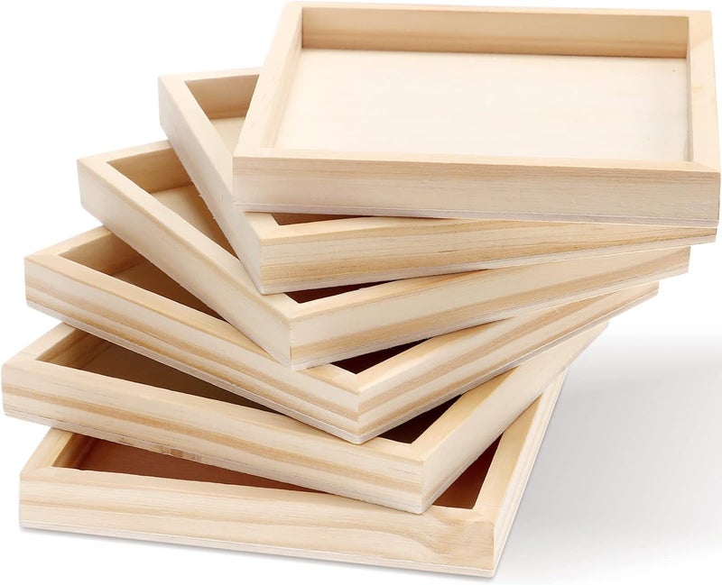 Snoogg Pack of 4 Unfinished Pine Wood Tray fraame with Back Support, for Home Decor, Craft, DIY,Painting, Wooden Sheet Craft, Decoupage, Resin Art Work & Decoration Size 20x20x2 Cm - Image 5