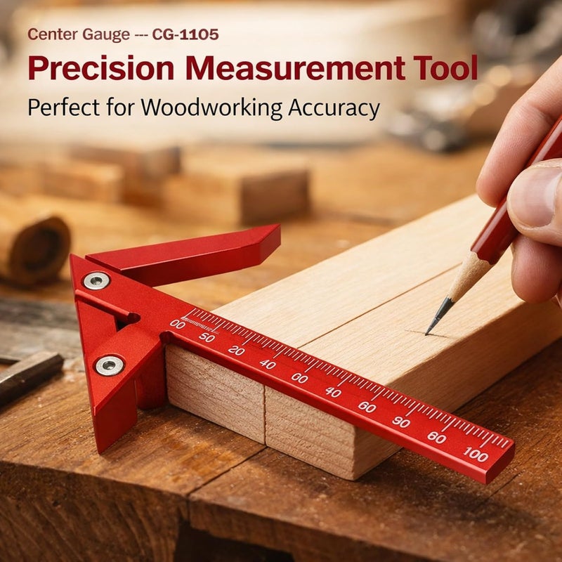 Center Gauge Aluminum Alloy Line Ruler 105mm Red, 45° and 90° Measuring Scribing Tool - Durable Material, Precision Markings, Ideal for Woodworking Measurement - Image 2