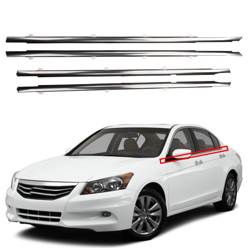 Dasbecan 4Pcs Weatherstrip Window Seal Chrome Car Window Moulding Trim Compatible with Honda Accord 2008-2012 Replaces#72410-TA0-A01 72450-TA0-A01 72910-TA0-A01 72950-TA0-A01 - Image 1