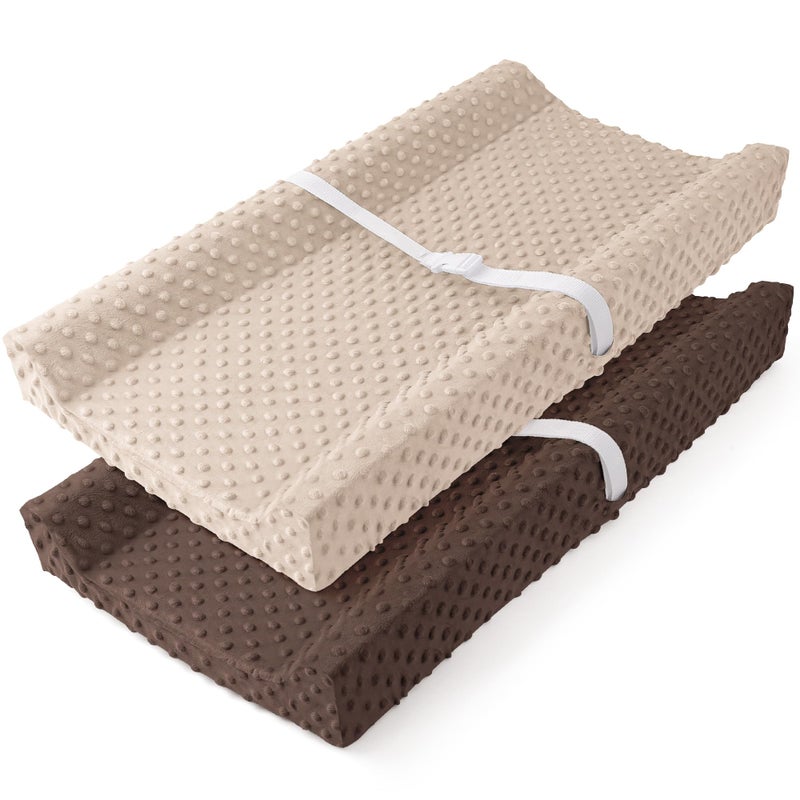 Susurration Susurration 2Pack Changing Pad Covers Super Soft Minky Dots Plush Changing Table Covers 33x17x7in Breathable Changing Pad Sheets for Unisex Baby Girls and Boys BeigeBrown 