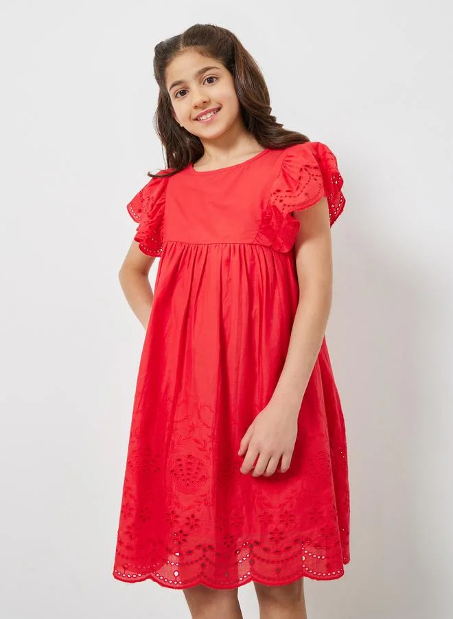 Styli Girls Red Schiffli A-Line Mini Dress
