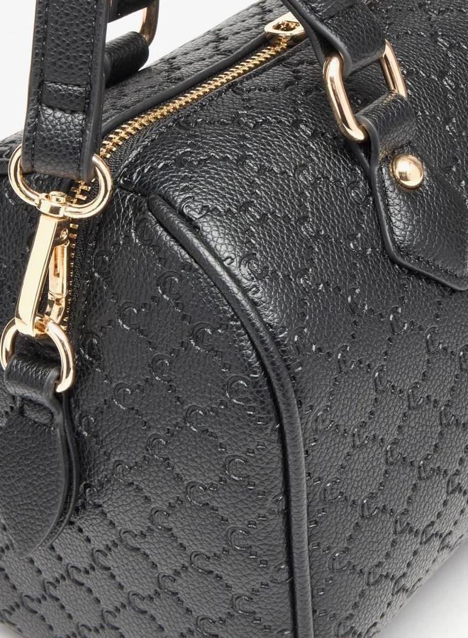 لو كونفورت Monogram Embossed Bowler Bag with Zip Closure and Detachable Strap