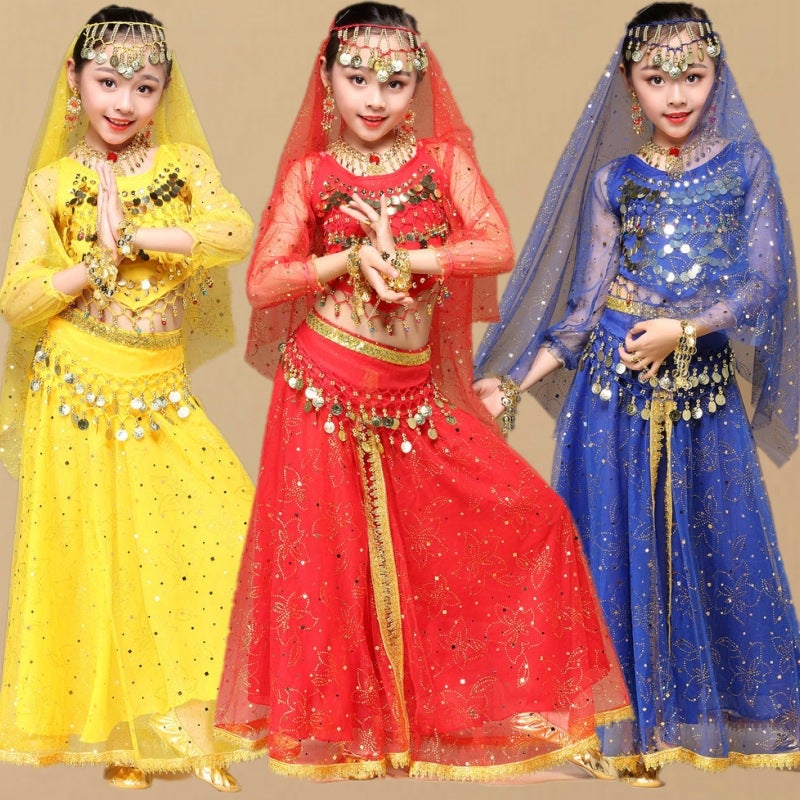 Children'S Belly Dance Performance Clothing Children'S Indian Dance Performance Clothing Long Sleeve Skirt Suit Children'S Ethnic Dance Clothing - Image 2