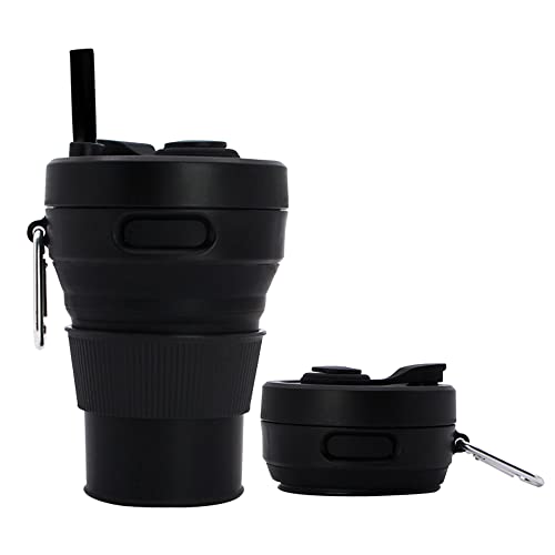 UNNESTAR Silicone Coffee Mug Collapsible Cups for Camping Folding Travel with Straw Reusable Portable Drinking Cups Outdoor Hiking 450ml Black450ml 1 - Image 1