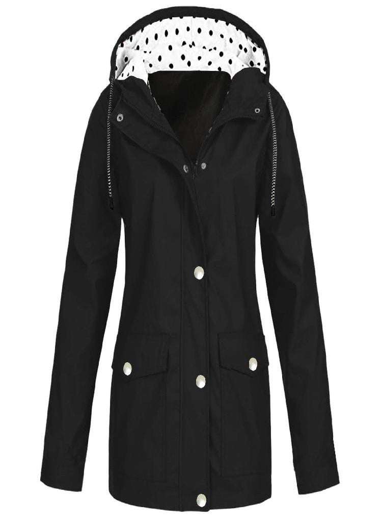 Eckek - Womens Raincoats With Hood  Lightweight Outdoor Hooded Waterproof Windbreaker Solid Trench Coat Jacket Plus Size - Image 1
