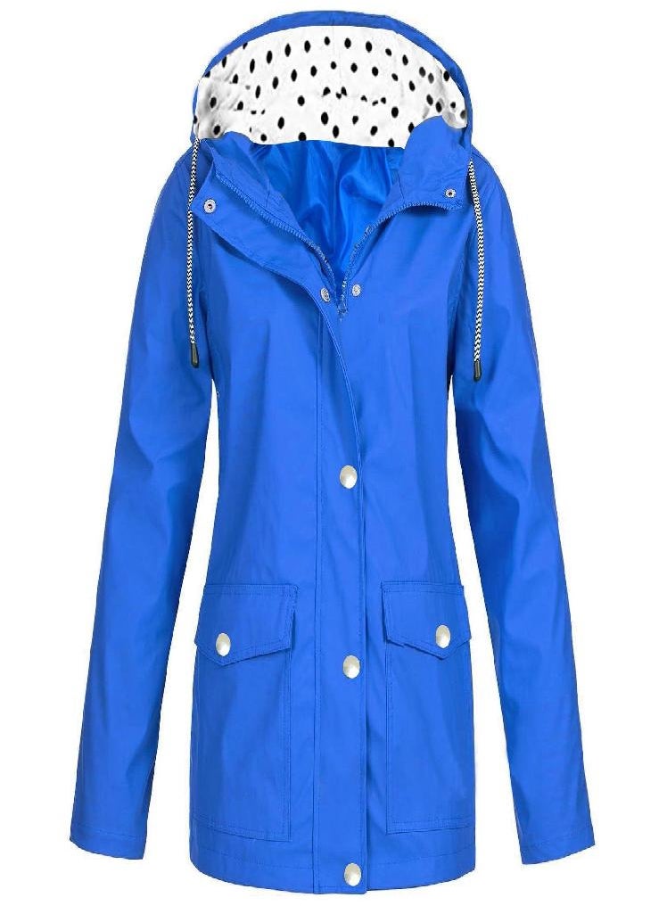 Eckek - Womens Raincoats With Hood  Lightweight Outdoor Hooded Waterproof Windbreaker Solid Trench Coat Jacket Plus Size - Image 1