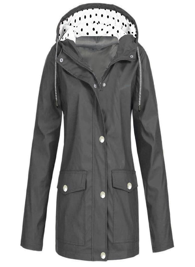 Eckek - Womens Raincoats With Hood  Lightweight Outdoor Hooded Waterproof Windbreaker Solid Trench Coat Jacket Plus Size - Image 1