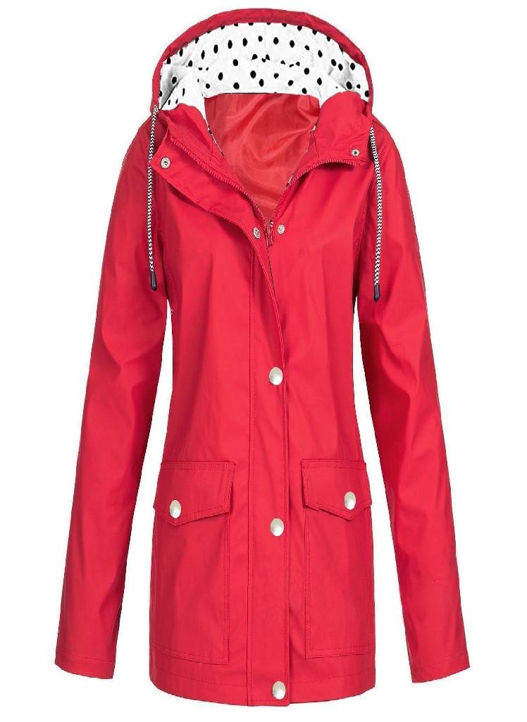 Eckek - Womens Raincoats With Hood  Lightweight Outdoor Hooded Waterproof Windbreaker Solid Trench Coat Jacket Plus Size - Image 1
