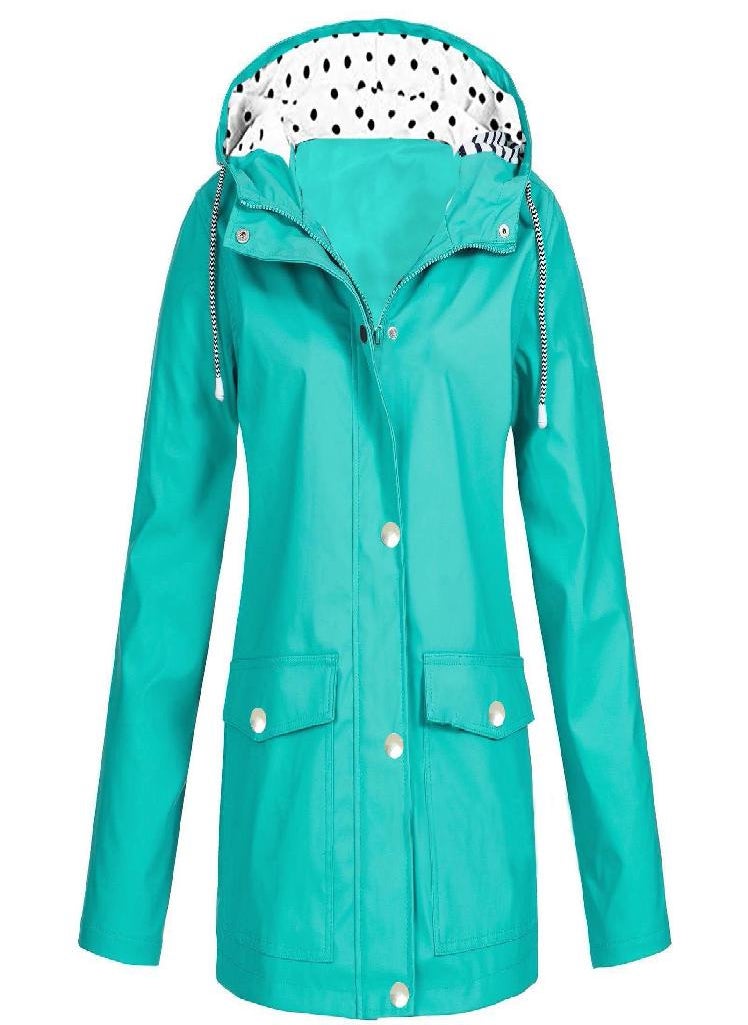 Eckek - Womens Raincoats With Hood  Lightweight Outdoor Hooded Waterproof Windbreaker Solid Trench Coat Jacket Plus Size - Image 1