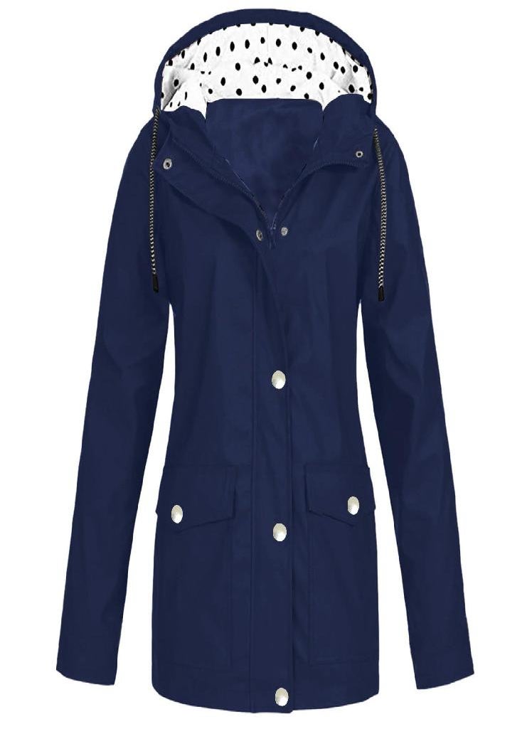 Eckek - Womens Raincoats With Hood  Lightweight Outdoor Hooded Waterproof Windbreaker Solid Trench Coat Jacket Plus Size - Image 1