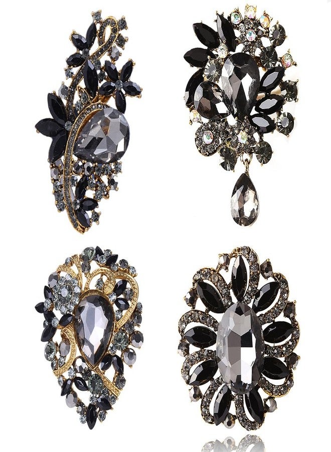 Ezing 4Pcs Brooch Lot with Large Big Size Rhinestone Crystal Fashion Jewelry (q) - Image 1