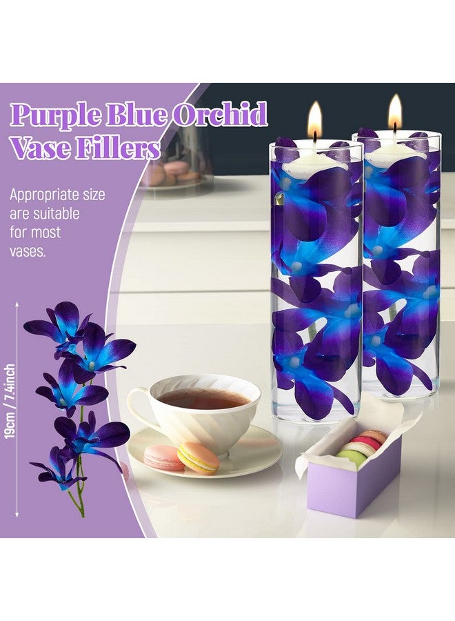 كانلير 24 قطعة من زهور الأوركيد الاصطناعية باللون الأزرق والأرجواني وحشوات مزهرية زهور الأوركيد الاصطناعية باللون الأرجواني لقطع مركزية لطاولات الزفاف وحشو الشموع العائمة وديكورات طاولات حفلات الزفاف وأعياد الميلاد - Image 2