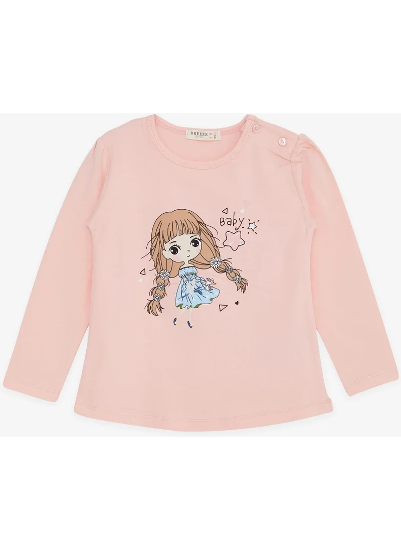 Breeze Girl's Long Sleeve T-Shirt Floral Girl Printed 1-4 Years, Salmon