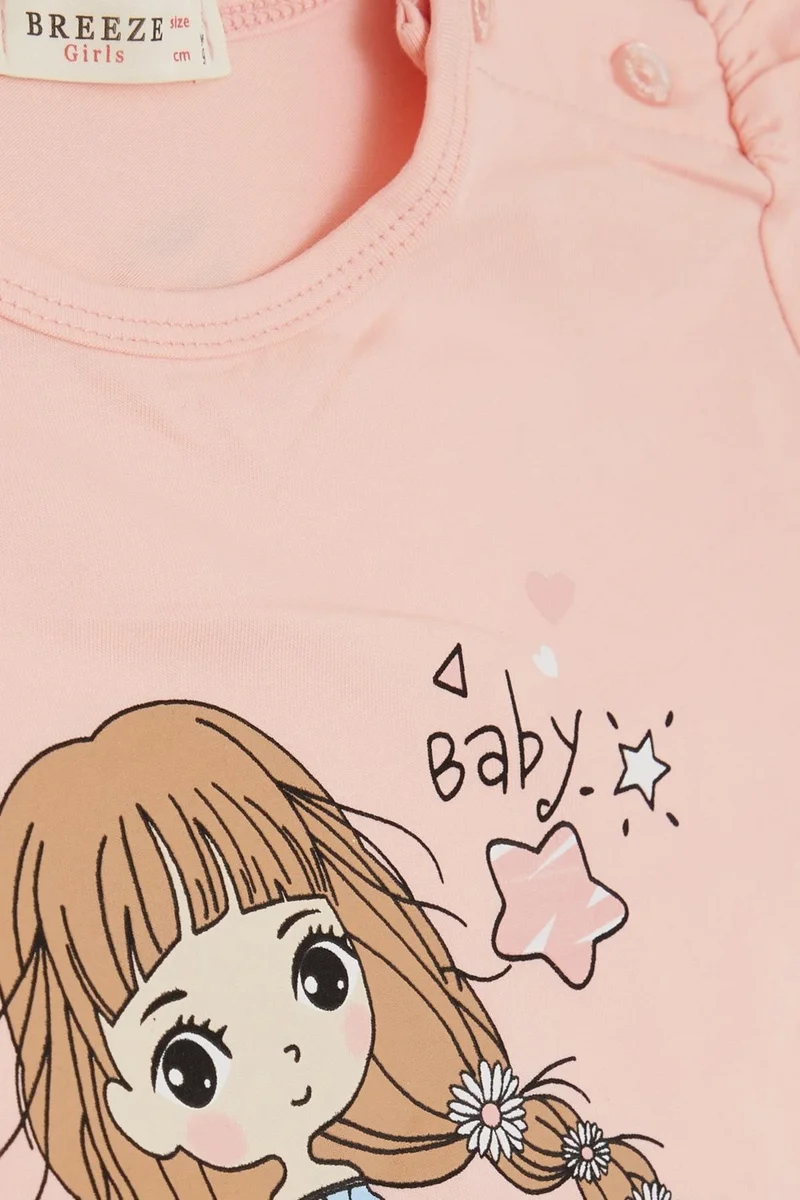 Breeze Girl's Long Sleeve T-Shirt Floral Girl Printed 1-4 Years, Salmon