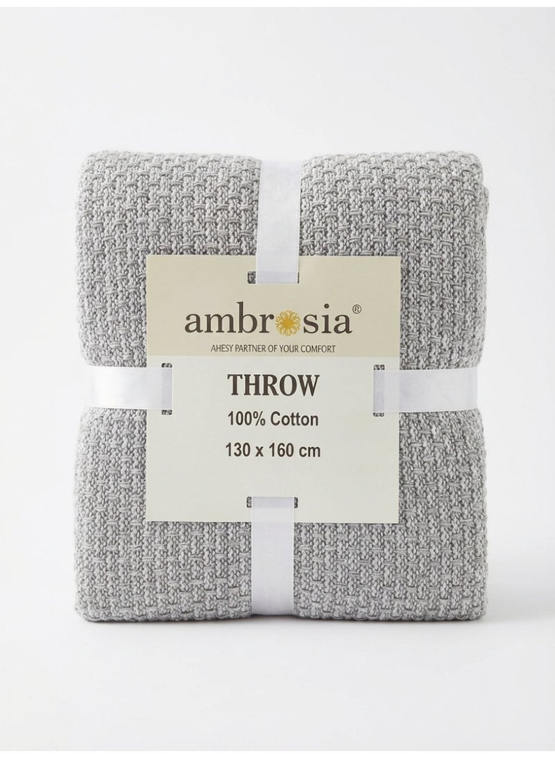 Ambrosia 130 x 160 cm Premium Cotton Knitted Throw Blanket in Light Grey, 400GSM Decorative Couch Cover, Cozy Bed Runner, and Versatile All Season Home Decor - Image 1