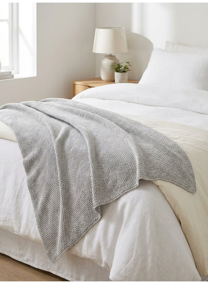 Ambrosia 130 x 160 cm Premium Cotton Knitted Throw Blanket in Light Grey, 400GSM Decorative Couch Cover, Cozy Bed Runner, and Versatile All Season Home Decor - Image 4