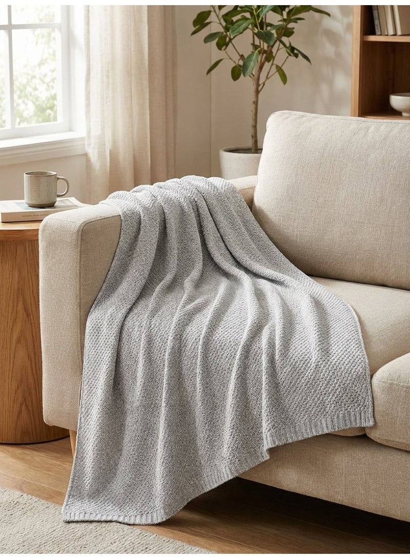 Ambrosia 130 x 160 cm Premium Cotton Knitted Throw Blanket in Light Grey, 400GSM Decorative Couch Cover, Cozy Bed Runner, and Versatile All Season Home Decor - Image 3