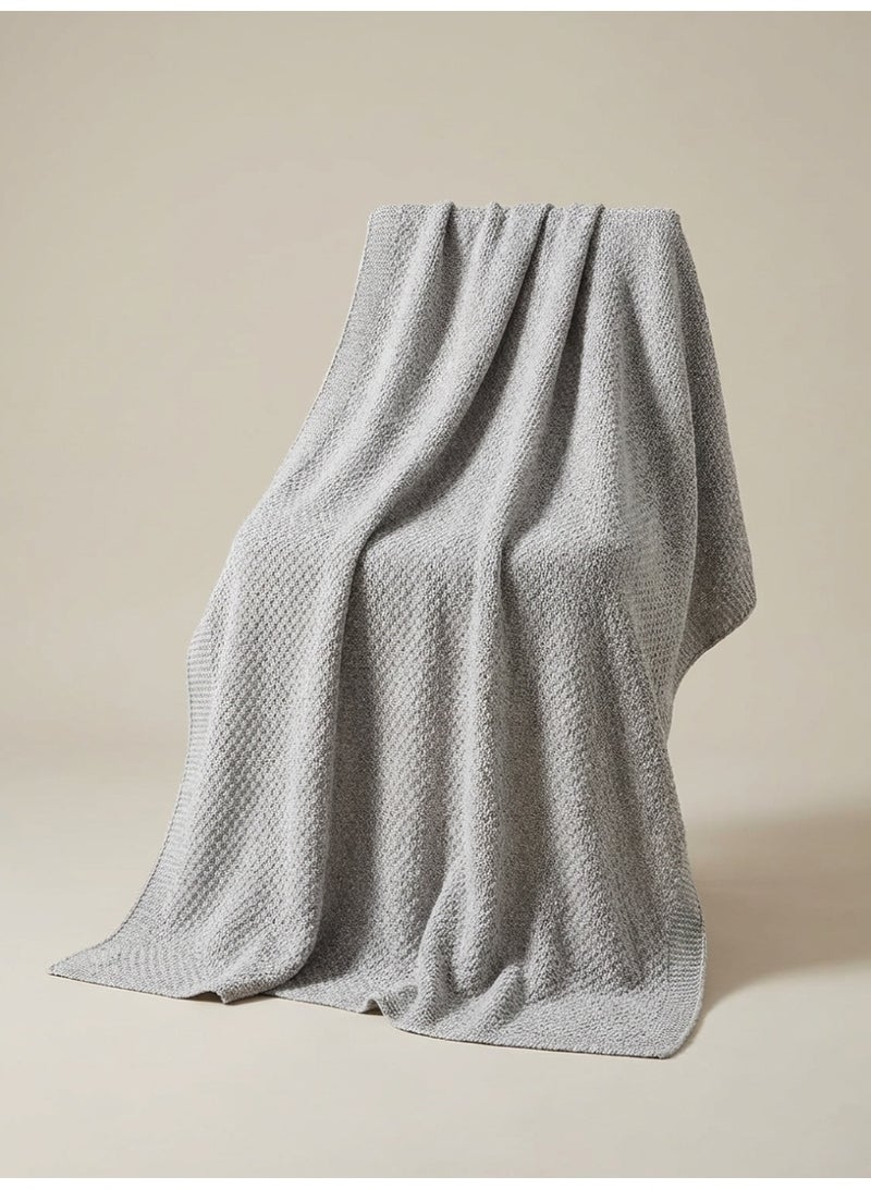 Ambrosia 130 x 160 cm Premium Cotton Knitted Throw Blanket in Light Grey, 400GSM Decorative Couch Cover, Cozy Bed Runner, and Versatile All Season Home Decor - Image 2