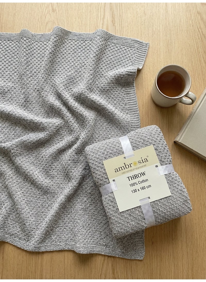Ambrosia 130 x 160 cm Premium Cotton Knitted Throw Blanket in Light Grey, 400GSM Decorative Couch Cover, Cozy Bed Runner, and Versatile All Season Home Decor - Image 5