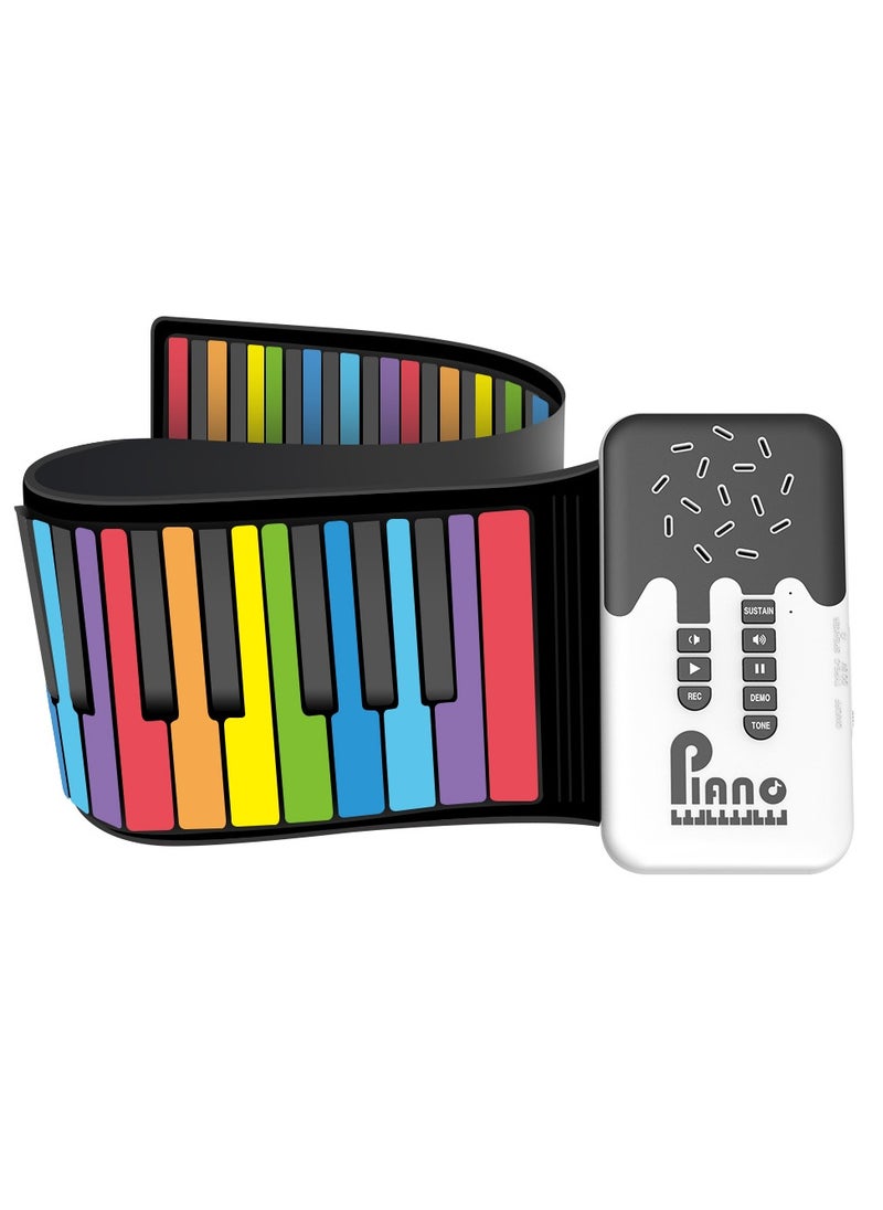 49 Key Roll Up Keyboard Piano, Portable Digital Electric Foldable Piano Keyboard, Rechargeable 8 Tones 6 Educational Demo Songs, for Beginners Gift ,Rainbow  - Image 1