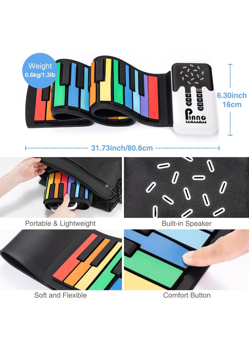 49 Key Roll Up Keyboard Piano, Portable Digital Electric Foldable Piano Keyboard, Rechargeable 8 Tones 6 Educational Demo Songs, for Beginners Gift ,Rainbow  - Image 4