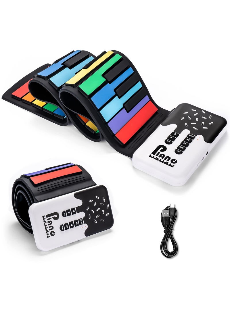 49 Key Roll Up Keyboard Piano, Portable Digital Electric Foldable Piano Keyboard, Rechargeable 8 Tones 6 Educational Demo Songs, for Beginners Gift ,Rainbow  - Image 2