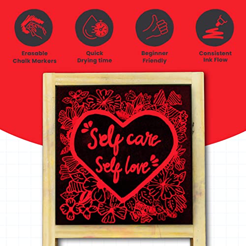 Chalkola 5 Red Chalkboard Chalk Markers - Red Dry Erase Markers for Blackboard, Chalkboard Signs, Windows, Glass | Variety Pack - Fine & Jumbo Size Ink Pen (1mm, 3mm, 6mm, 10mm, 15mm) - Image 4