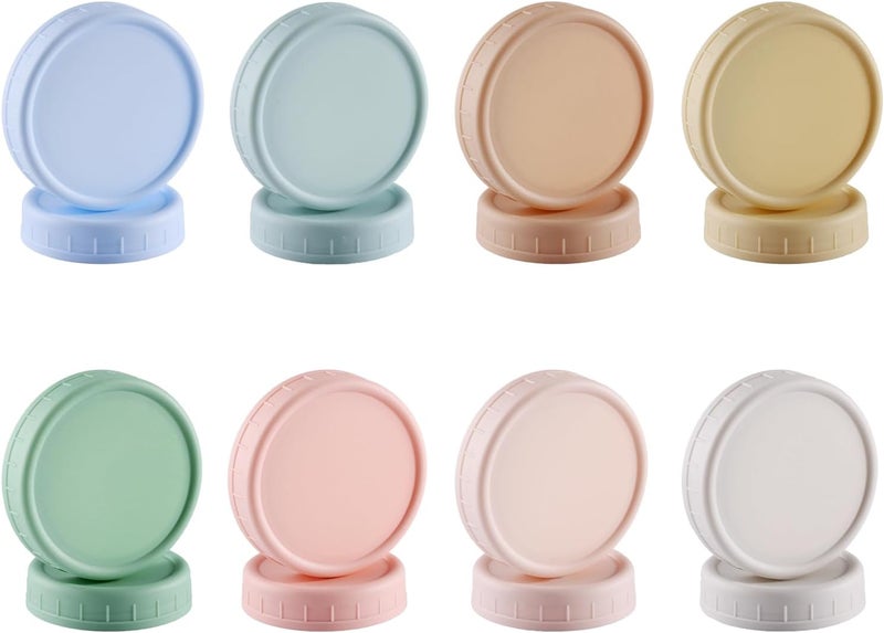 WeiShi 16PCS Colored Plastic Mason Jar Lids With Silicone Rings (8 Wide Mouth & 8 Regular Mouth) for Ball, Kerr and More, Food Grade & Leak-proof, 86mm & 70mm Canning Tops - Image 1