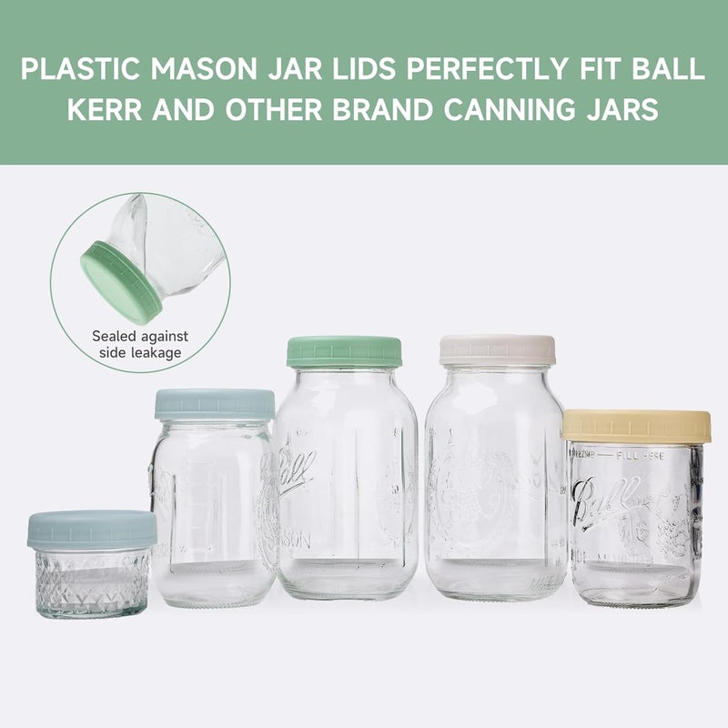 WeiShi 16PCS Colored Plastic Mason Jar Lids With Silicone Rings (8 Wide Mouth & 8 Regular Mouth) for Ball, Kerr and More, Food Grade & Leak-proof, 86mm & 70mm Canning Tops - Image 2