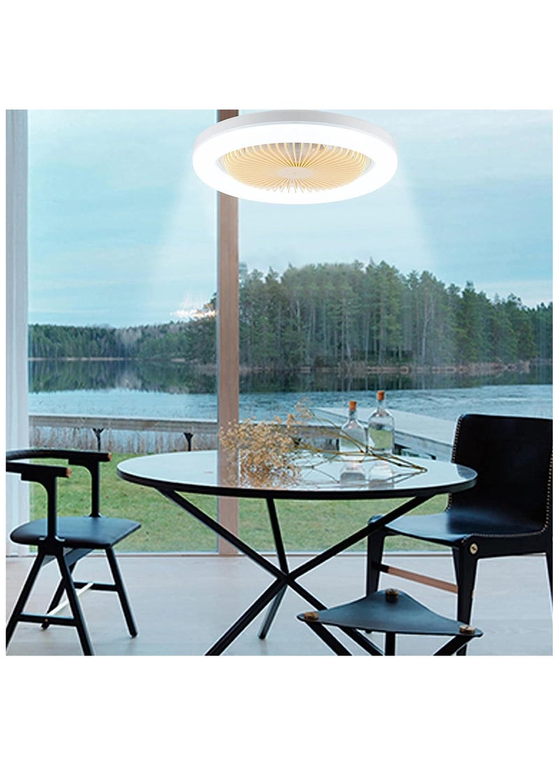 XiuWoo 2 in 1 Multifunctional Ceiling Fan Light with Remote Control ,Round Modern Dimmable Electric E27 Ceiling Fan Kit with Lights for Home Bedrooms Kitchen Office ,Yellow  - Image 3
