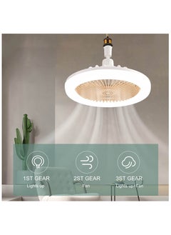 XiuWoo 2 in 1 Multifunctional Ceiling Fan Light with Remote Control ,Round Modern Dimmable Electric E27 Ceiling Fan Kit with Lights for Home Bedrooms Kitchen Office ,Yellow  - Image 4