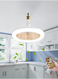 XiuWoo 2 in 1 Multifunctional Ceiling Fan Light with Remote Control ,Round Modern Dimmable Electric E27 Ceiling Fan Kit with Lights for Home Bedrooms Kitchen Office ,Yellow  - Image 1