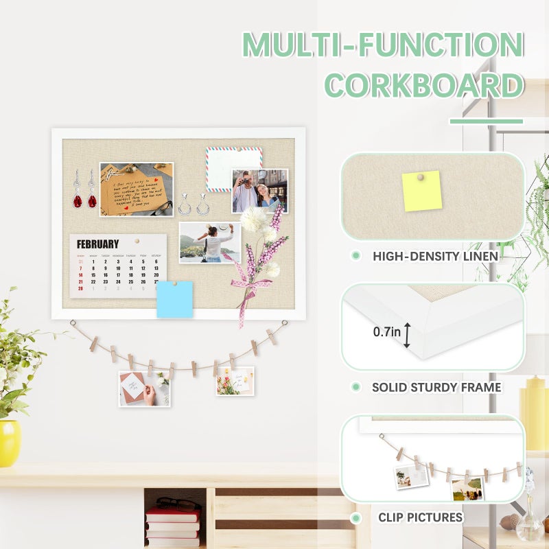 DOLLAR BOSS Cork Board Bulletin Board with Linen Double-Sided 24" x 18" Linen Corkboards for Walls Picture Display Vision Board for Office Home School Framed Picture Pin Board, 20 Pushpins 10 Clips - Image 5