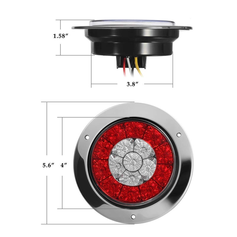 Partsam 4Pcs 4 Inch Round LED Trailer Tail Lights White Red Flange Mount w Reflectors 16 LED DC 12V Sealed Waterproof Stop Brake Tail Running Reverse Backup Lights Lamps for RV Trailer Trucks - Image 5