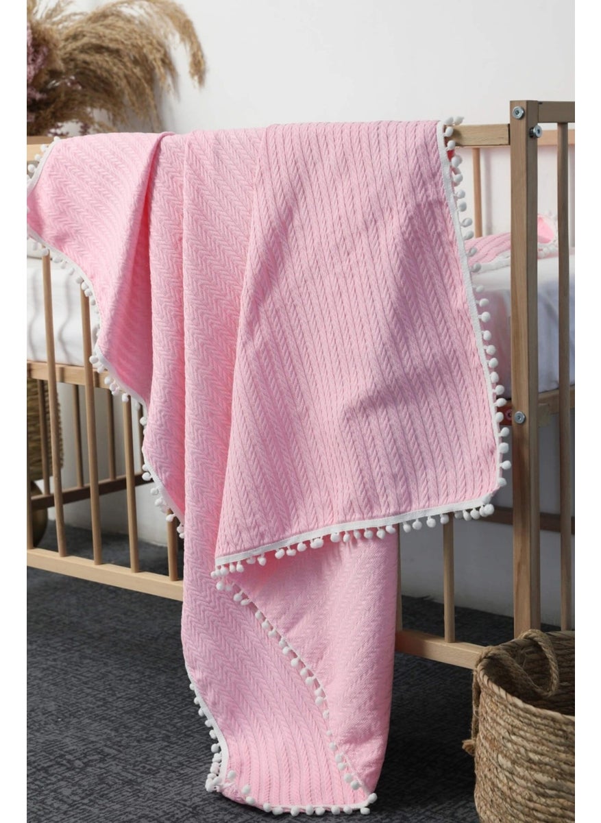 Favora - 100% Cotton Cherry Baby Blanket - Pink - Image 1