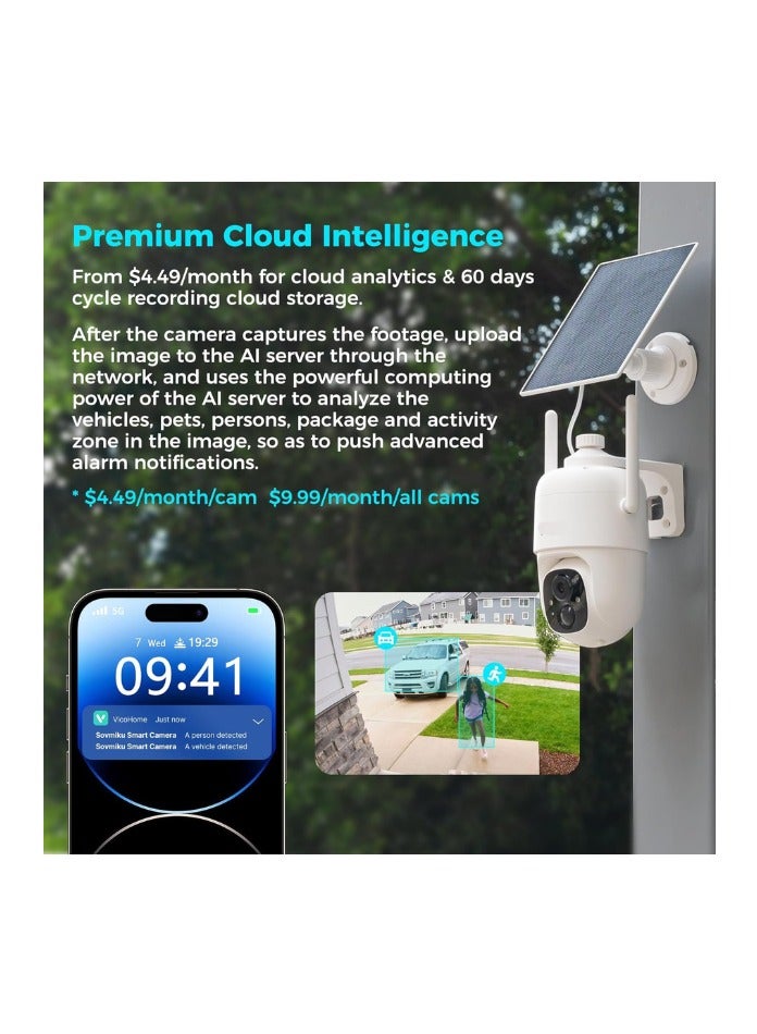 Wireless 2K Solar Security Camera – Battery Powered with 360° Pan/Tilt, PIR Motion Detection & Two-Way Audio - Image 2