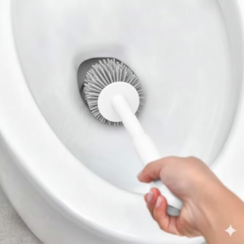 Home-Cloud HomeCloud Silicone Toilet Brush | Wall Mounted Toilet Cleaning Brushes |Brushes for Bathroom Cleaning Japanese Modern with Soft Bristle Can Also Be Wall Hanged.with Holder (White) - Image 5