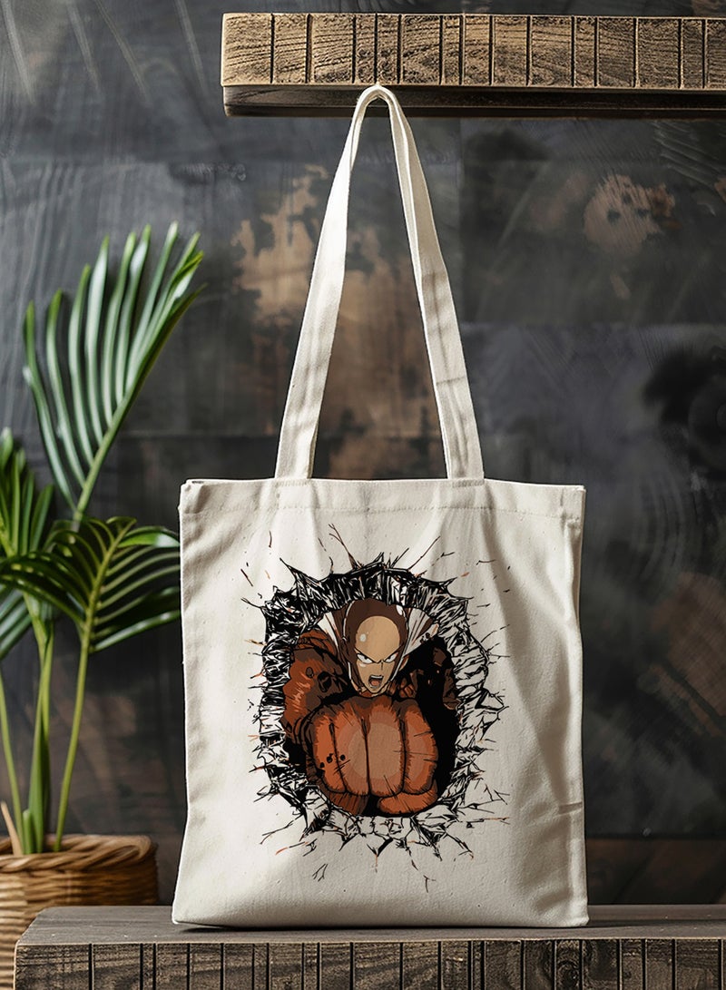 LOWHA Polyester Tote Bag with Shoulder Straps and One Punch Man Anime Pattern  - Image 3