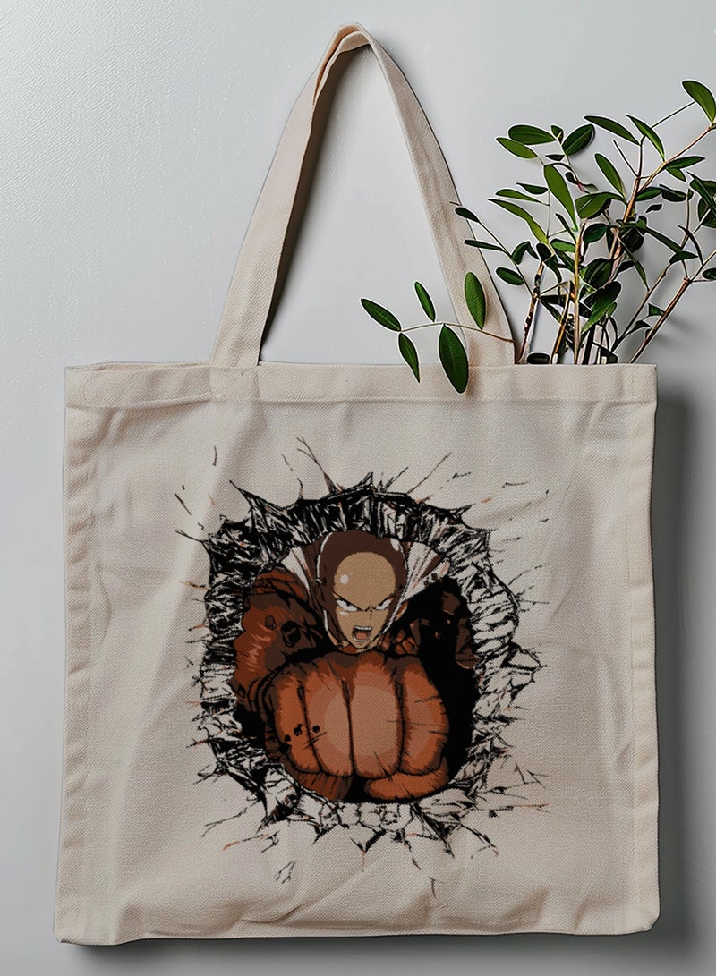 LOWHA Polyester Tote Bag with Shoulder Straps and One Punch Man Anime Pattern  - Image 1