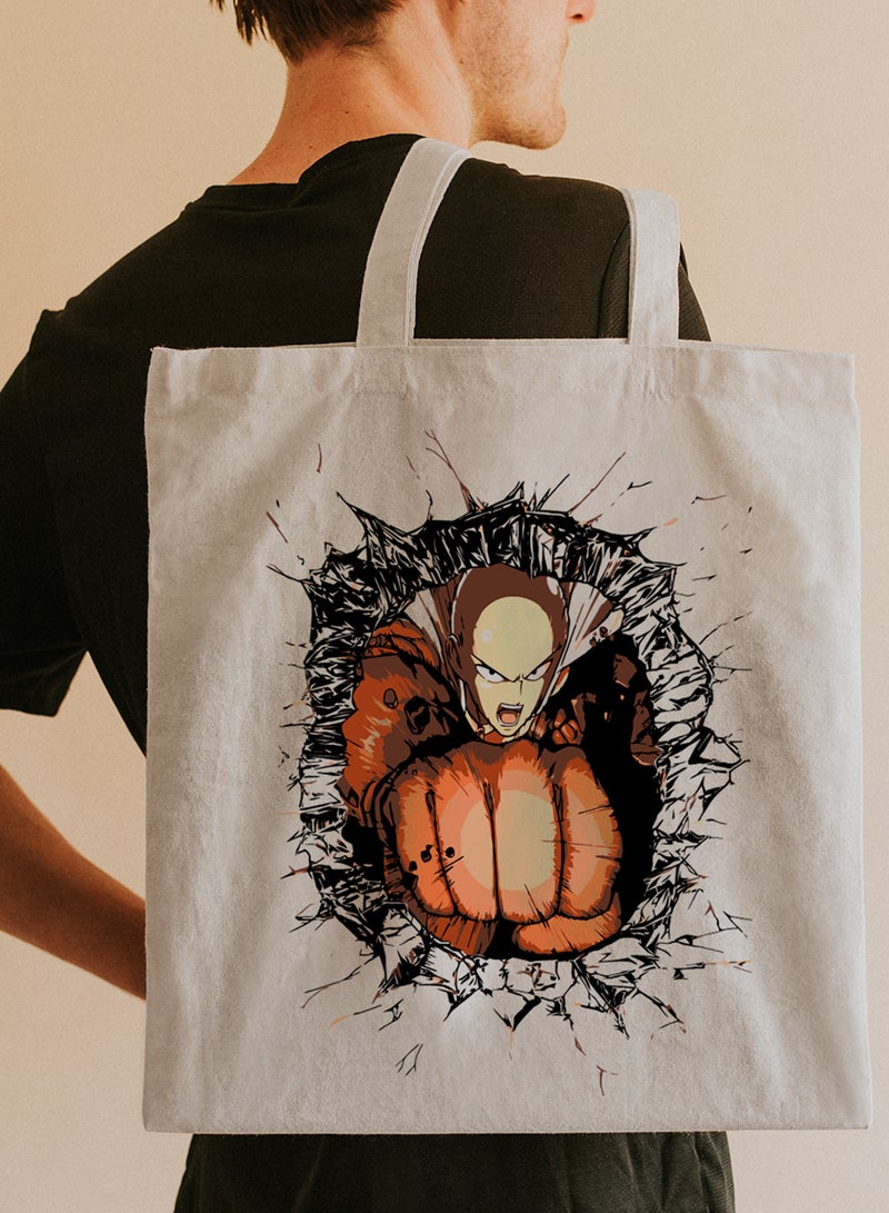 LOWHA Polyester Tote Bag with Shoulder Straps and One Punch Man Anime Pattern  - Image 2