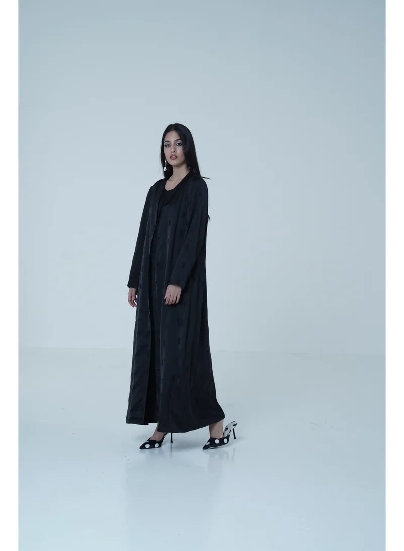 Ashita Fernandes Open-Front Satin Abaya Overlay – Black