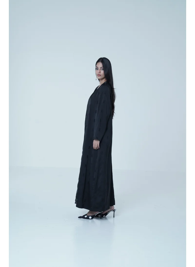 Ashita Fernandes Open-Front Satin Abaya Overlay – Black