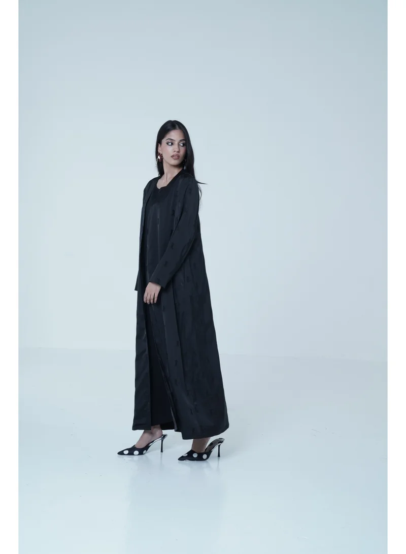 Ashita Fernandes Open-Front Satin Abaya Overlay – Black