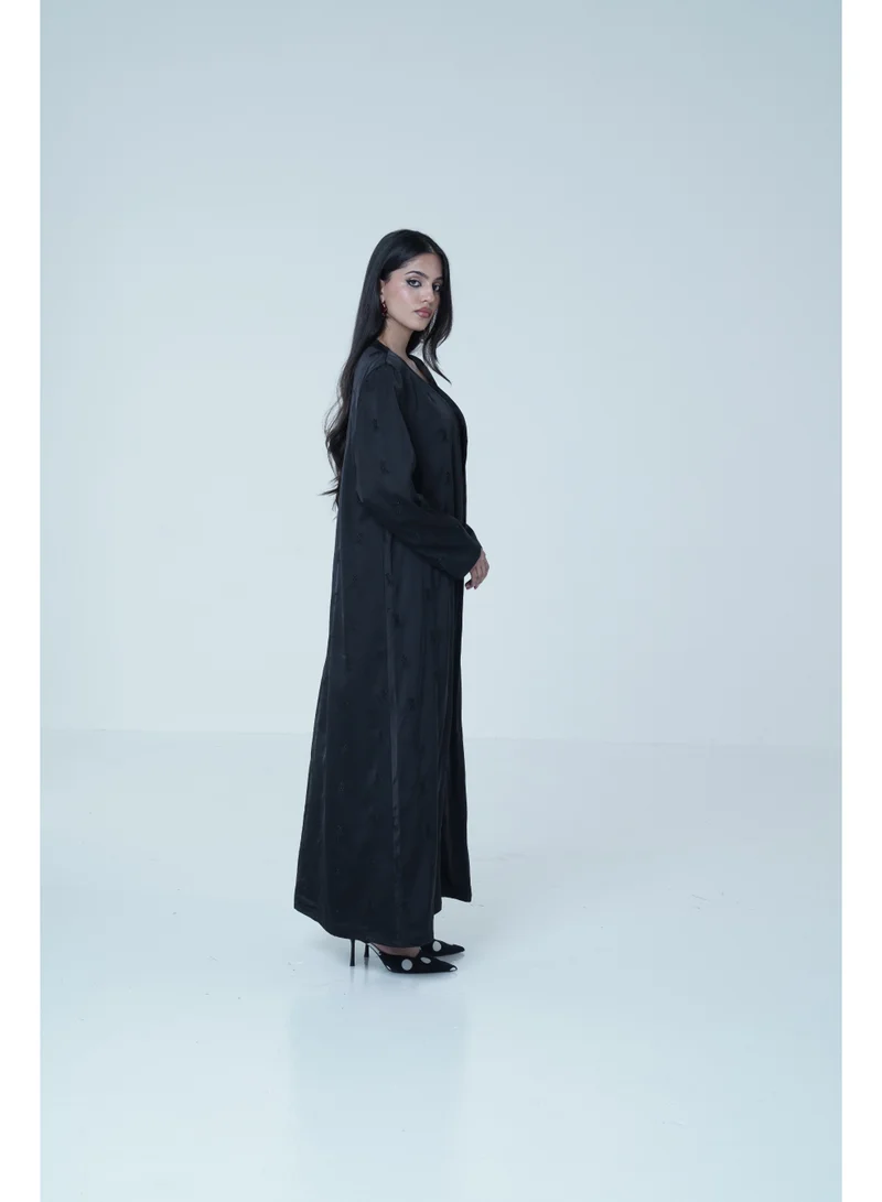 Ashita Fernandes Open-Front Satin Abaya Overlay – Black