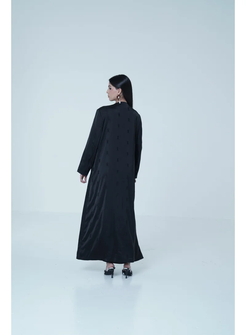 Ashita Fernandes Open-Front Satin Abaya Overlay – Black