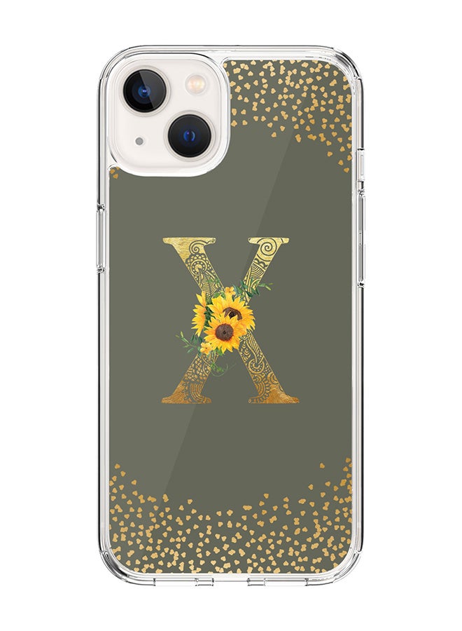 Stylizedd Classic Clear Case For iPhone 14 Plus, Hybrid Soft Case Cover- Custom Monogram Initial Letter Mandala Floral Pattern Alphabet - X ( Olive Green) - Image 1